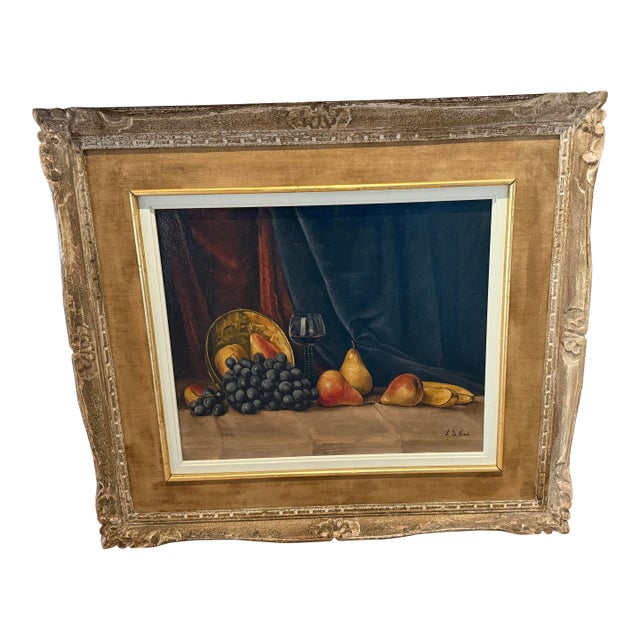 Antique a Fruit Still Life Oil Painting With Antique Carved Wood Frame For Sale