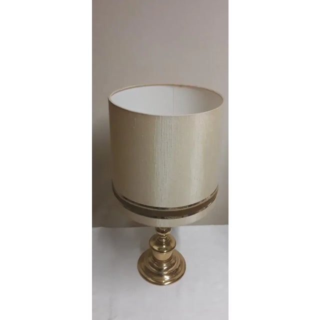 Vintage German Table Lamp with Brass Base and Cream-Colored Fabric Shade, 1970s For Sale - Image 4 of 7