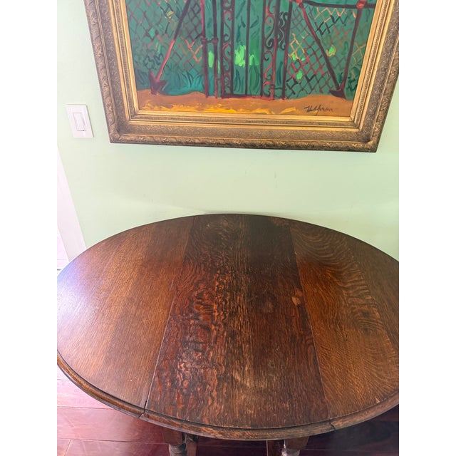 Antique Solid Oak English Drop Leaf Barley Twist Table For Sale In Tampa - Image 6 of 10