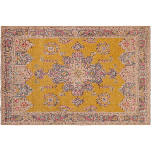 Shabby Chic 1990's Vintage Yellow/Grey Wool Rug - 9'10'' X 12'7'' For Sale - Image 9 of 10