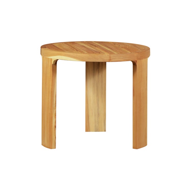Modern Eclipse Outdoor Solid Teak Wood End Table, Golden Brown For Sale - Image 3 of 7