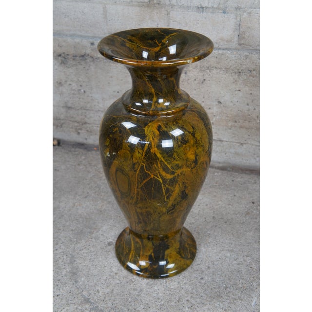 20th Century Chinese Yellow Green Natural Jade Carved & Polished Marble Vase Urn For Sale - Image 6 of 9