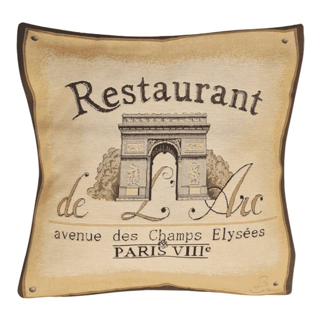Restaurant De l'Arc Tapestry Cushion With Feather Filler - 46x46cm (18"x18") For Sale