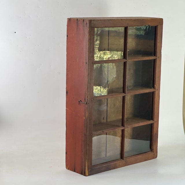 American Gorgeous Antique Primitive Glass Front Wooden Painted Cabinet Cupboard For Sale - Image 3 of 16
