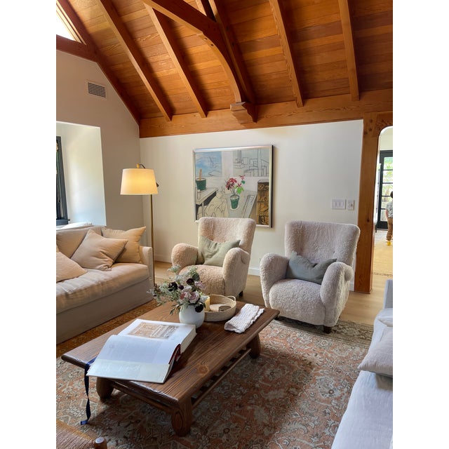 Mid-Century Modern Pair of 1940s Shearling Armchairs in the Style of Flemming Lassen For Sale - Image 3 of 3