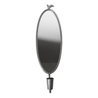 Art Deco Pewter Wall Mirror-Candleholder, 1930s For Sale