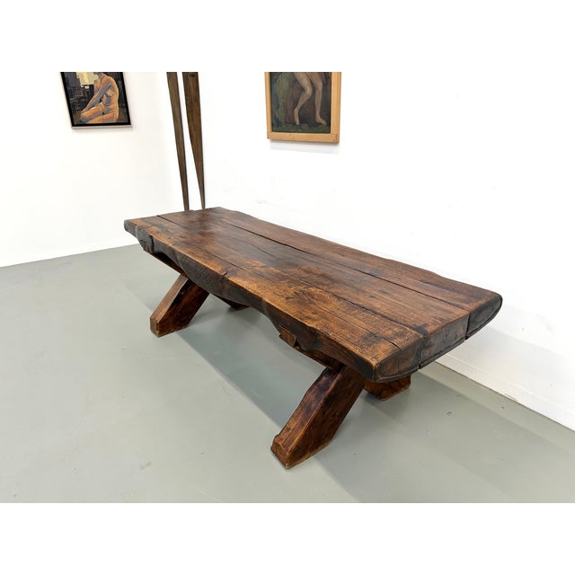 Folk Art Brutalist Table in Oak, 1900s For Sale - Image 15 of 18