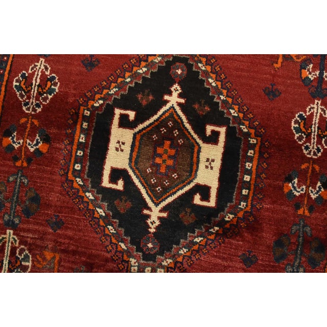 Textile Shiraz Rug 3’4” X 5’7” Red Wool Vintage Tribal Hand-Knotted Oriental Carpet For Sale - Image 7 of 13