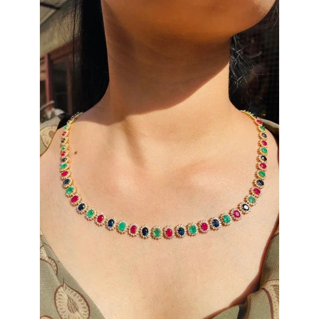 Not Yet Made - Made To Order Certified Precious Gemstone Wedding Necklace With Diamonds in 18k Yellow Gold For Sale - Image 5 of 16