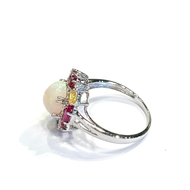Gemstone Bochic “Orient” Vintage Opal , Ruby, Tourmaline & Sapphires Ring 18K & Silver For Sale - Image 7 of 9