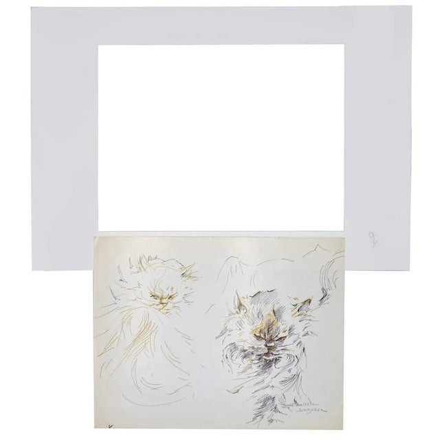 The Cats is an original drawing in pen on ivory-colored paper, realized by Marie Paulette Lagosse (1921-1996). Hand-signed...