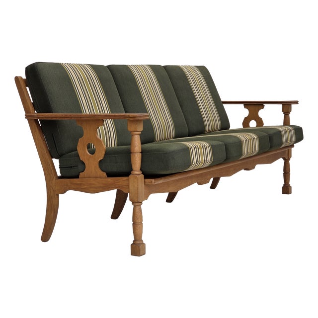 Vintage Danish Three-Seater Sofa in Green Furniture Wool, 1970s For Sale