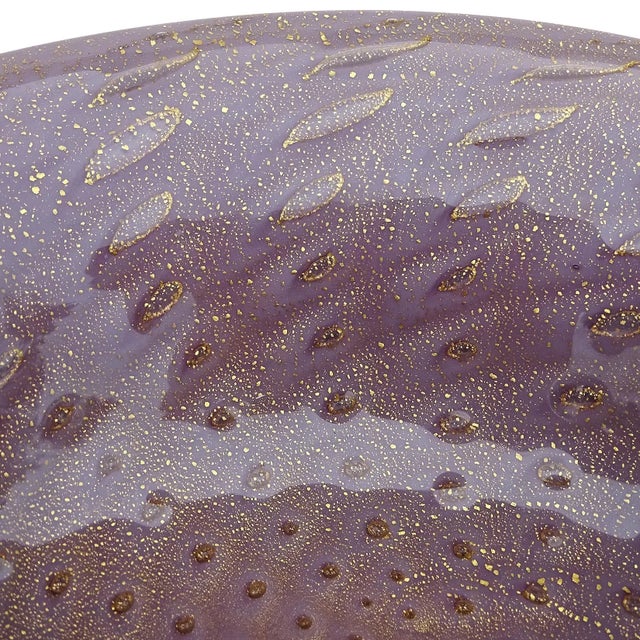 Mid-Century Modern Vintage Barbini Murano White Over Purple Gold Flecks Italian Art Glass Bubbles Bowl Ashtray For Sale - Image 3 of 6