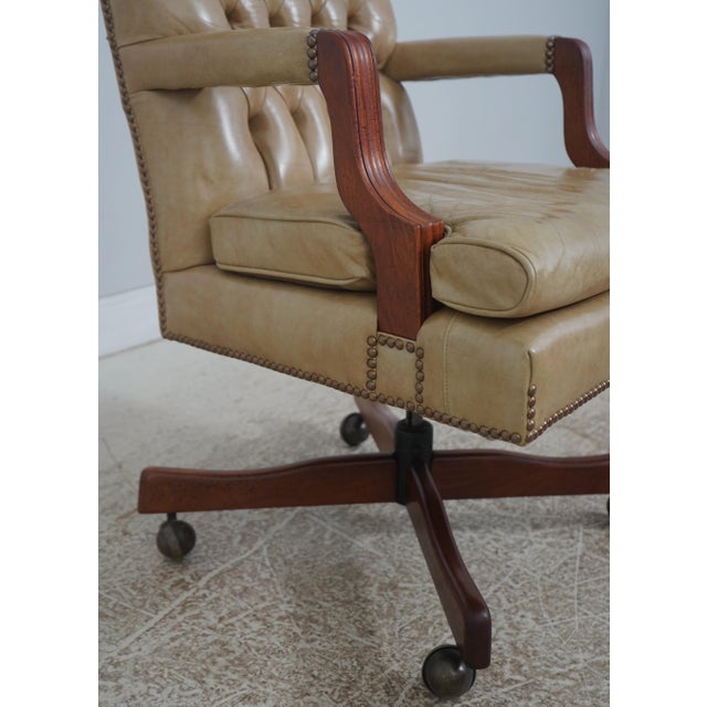 Animal Skin Classic Leather Tufted Rolling Desk Chair For Sale - Image 7 of 18