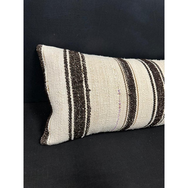 Turkish Hemp Pillow Cushion Natural Beige Black Cushion Cover 14x40 #30490 Enhance your home decor with our Kilim Pillow...