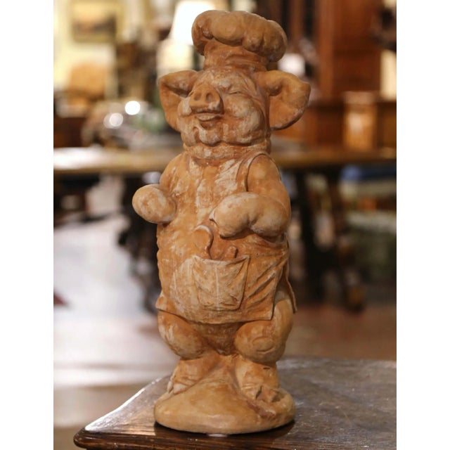 Late 20th Century Midcentury French Carved Weathered Concrete Pig Sculpture For Sale - Image 5 of 11