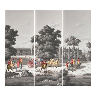 Hand Painted Vintage English Equestrian Hunting Panoramic Mural Panels For Sale