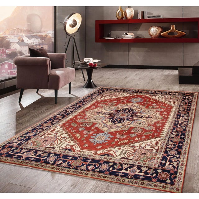 Rustic 2020s Pasargad Home Serapi Rust/Navy Area Rug -11'10'' X 12' 0'' For Sale - Image 3 of 3