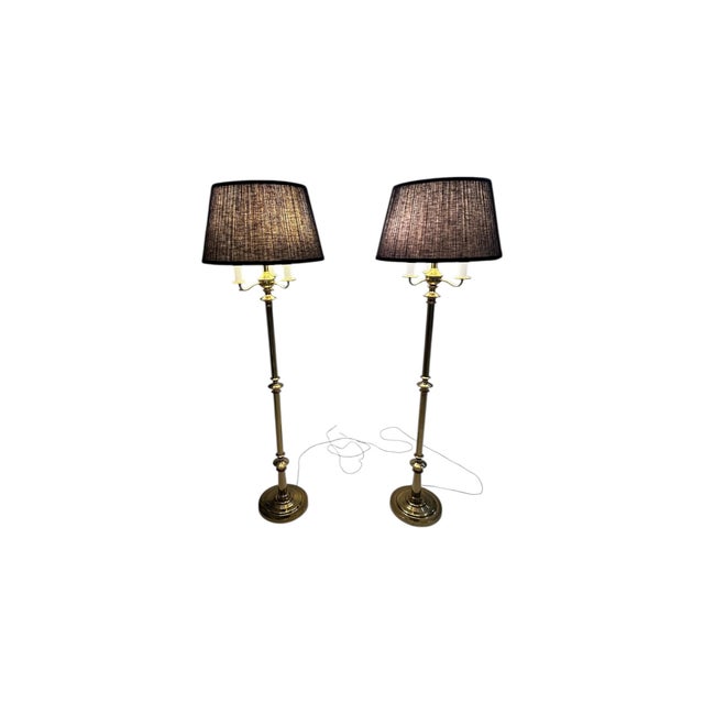 Late 20th Century Gatco Solid Brass Neoclassical Style Brass Floor Lamps in the Style of Maison Jansen - a Pair For Sale - Image 4 of 13