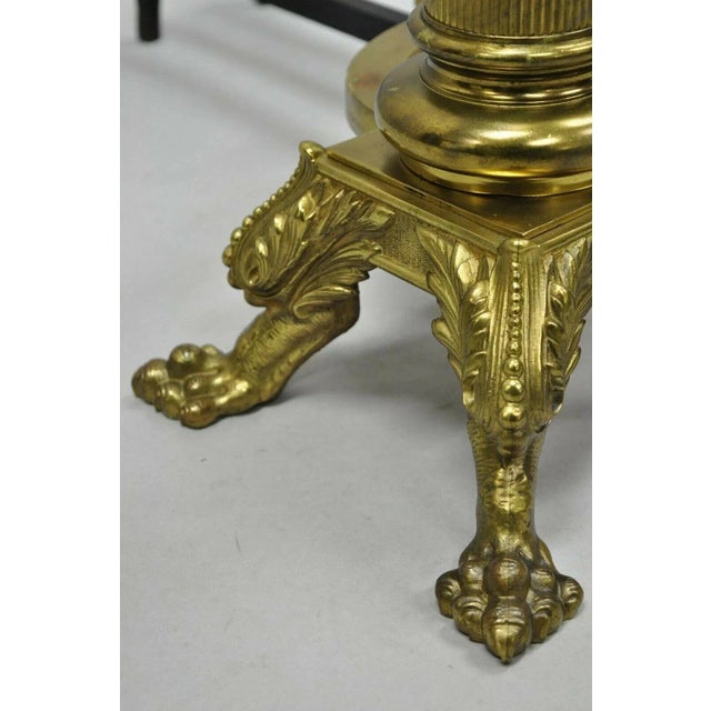 Late 19th Century 19th Century French Empire Bronze Large Paw Foot Column Fireplace Andirons - a Pair For Sale - Image 5 of 12