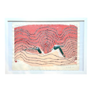 Barbara Beck Framed 1988 Abstract Painting on Paper - Signed/Dated/Framed in White Wood For Sale