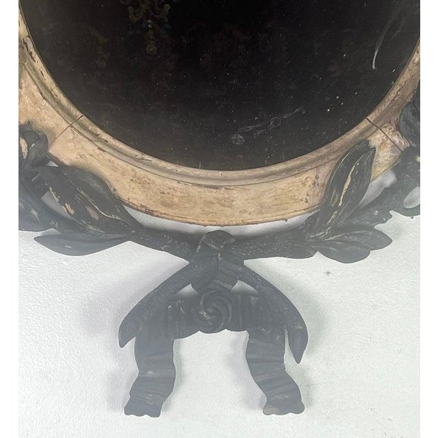 French Painted Oval Shaped Mirror W/ Ribbon & Leaves C. 1900 For Sale - Image 10 of 11