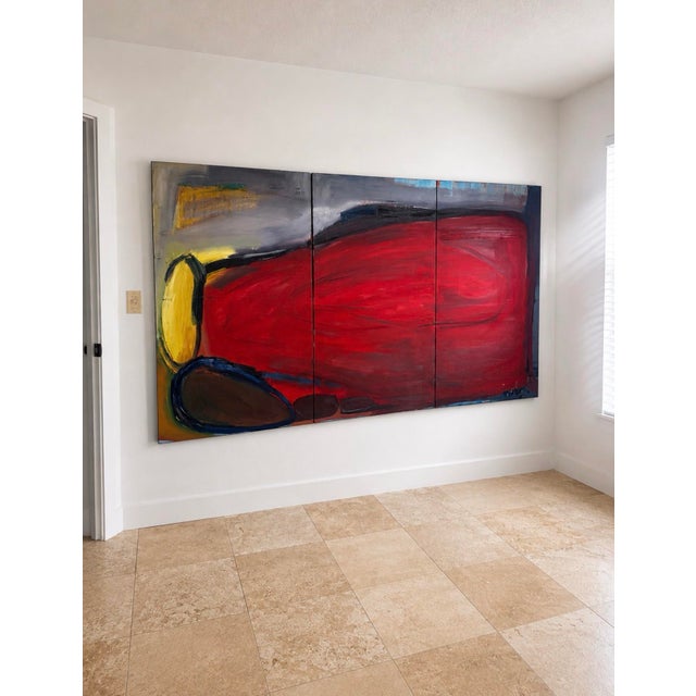 Monumental Abstract Triptych – Hand-Painted Acrylic on Canvas – Palm Beach Estate – 108” X 60 For Sale - Image 4 of 10