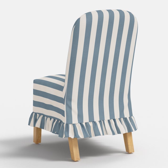 Aria Ruffle Slipcover Dining Chair in Blue Canopy Stripe For Sale In Chicago - Image 6 of 7