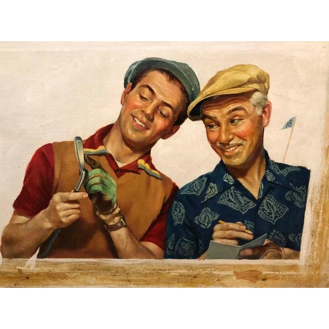 1950s Signed Norman Rockwell Style Painting of Golfers by Victor Olsen For Sale - Image 4 of 13