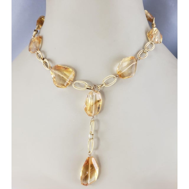 14 Karat Yellow Gold and Citrine Bead Lariat Necklace JAGi Certified- This stunning lariat necklace features ten citrine...