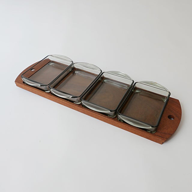 Brown Scandinavian Teak Appetizer Tray and Dishes, Denmark, 1970s, Set of 5 For Sale - Image 8 of 15