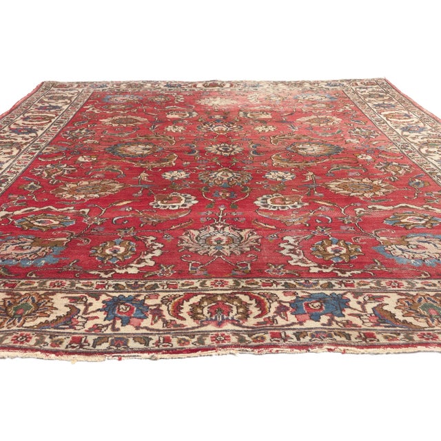 Rustic Rustic Vintage Persian Tabriz Rug - 07'05 X 10'08 For Sale - Image 3 of 9