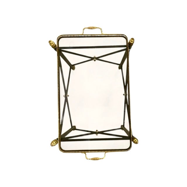 Late 20th Century Side Table Glass Tray Top and Brass Accent Vintage Hollywood Regency Decor For Sale In Tulsa - Image 6 of 6
