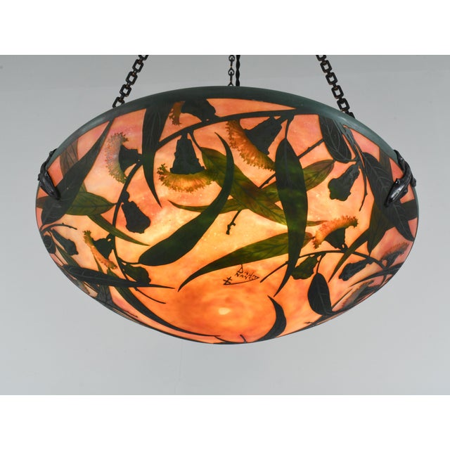 Metal French Art Deco Pendant Light by Daum & Majorelle - 1925 Cameo Chandelier France For Sale - Image 7 of 15
