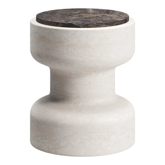 Modern Stool in Travertine and Marble, Designer Ivan Colominas For Sale