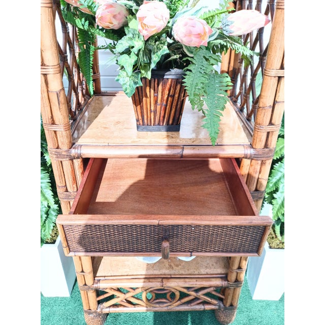 Vintage Extra Tall Chippendale Bamboo 3 Shelf Lighted Display Tower Etagere For Sale - Image 12 of 13