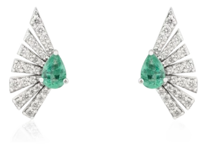 14k White Gold Emerald Luxury Labyrinth Earrings With Diamonds- A Pair