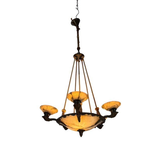 Art Deco French Alabaster Chandelier, 1930s For Sale - Image 17 of 17