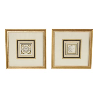 Kathleen Ney Celestial Sun and Moon Framed Print Set For Sale