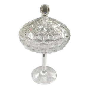 Late 20th Century Geometric Crystal Dish With Lid