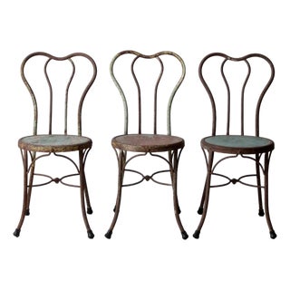 Early 20th Century Art Nouveau Iron Bistro Chairs, Set of 3 For Sale