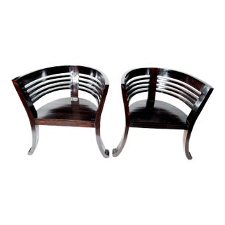 Sculptural Ebonized Wood Finish Arm Chairs - a Pair For Sale