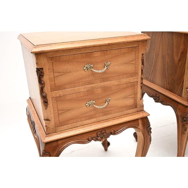 Wood Antique French Figured Walnut Bedside Chests, 1930, Set of 2 For Sale - Image 7 of 10