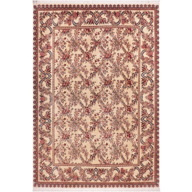 Shabby Chic Floral 1990's Pak-Persian Ivory/Ivory Wool Rug - 9'1'' X 12'1'' For Sale - Image 9 of 9