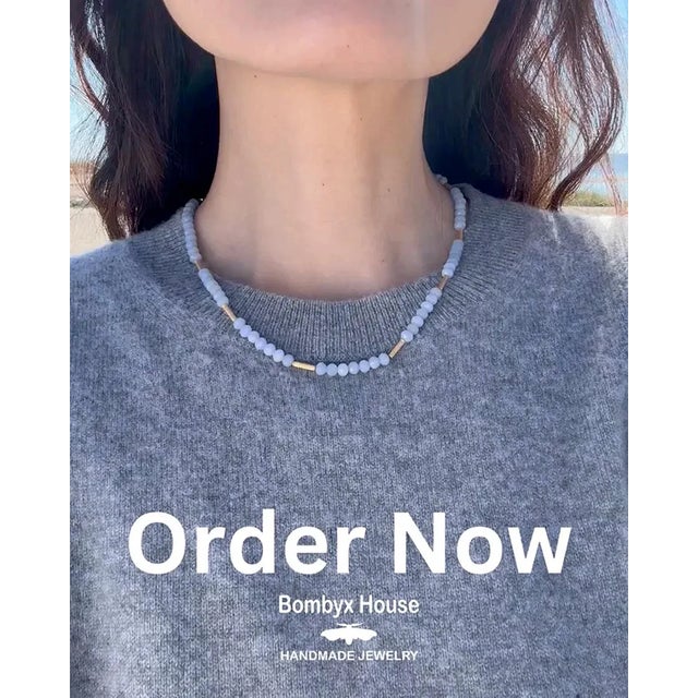 Metal Blue Angelite Lyra Necklace For Sale - Image 7 of 7