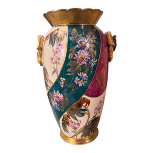 Antique Aesthetic Victorian 15" Hand Painted Porcelain Vase W Portrait Handles