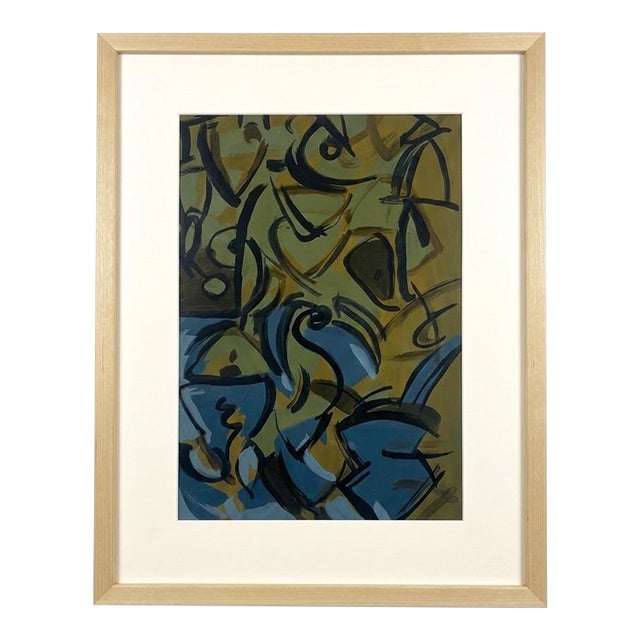 Vintage Abstract Painting Acrylic on Paper For Sale