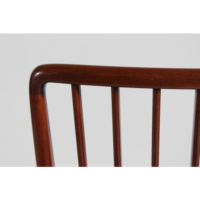1940s Vintage Dining Chairs in Mahogany with Blue Leather Seats from Fritz Hansen A/S, 1940s, Set of 8 For Sale - Image 5 of 18