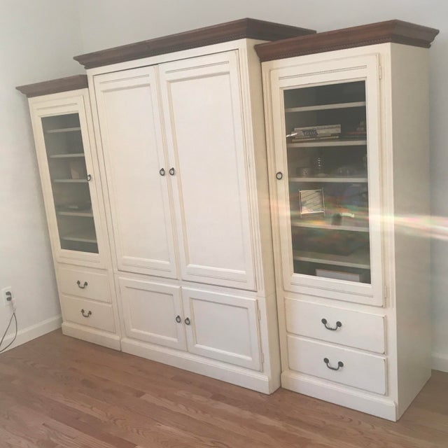 Ethan Allen Country Crossings Wood Armoire with Side Bookshelf Units