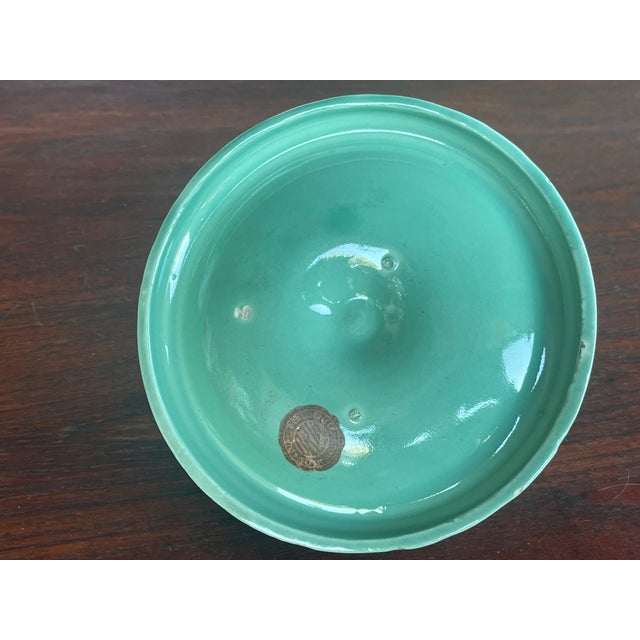 Mid Century Aqua Blue Double Handle Candlestick With Original Store Label For Sale In Santa Fe - Image 6 of 7